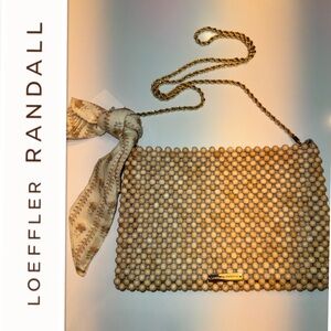 Loeffler Randall Beaded Clutch in Beige with Gold Chain